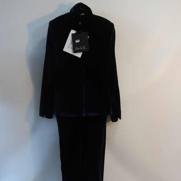 NWT Womens Rhea Costa Atelier Navy Pure Silk  2 Pc Set Velvet Jacket Pants XXL - Picture 11 of 16